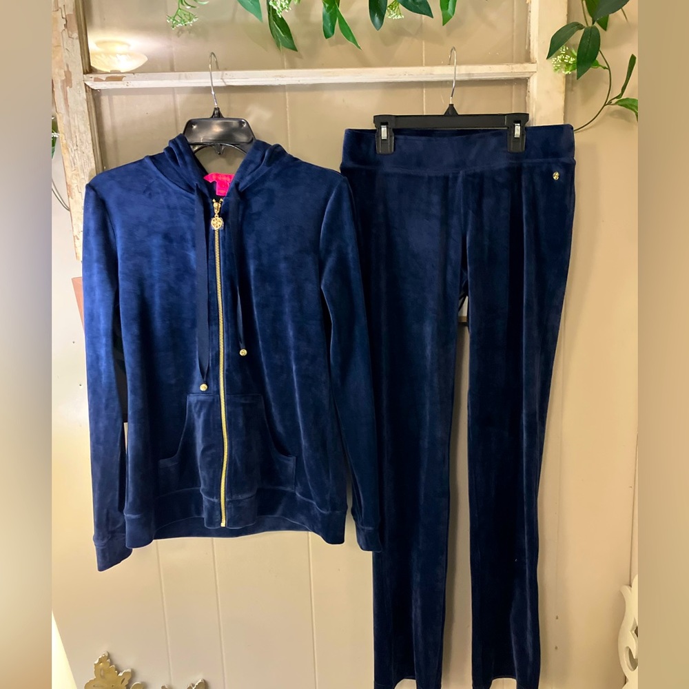 NWOT Lily Pulitzer velour casual coordinating outfit navy Blue size S